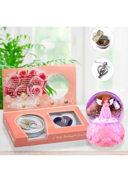 Inci Kolyeli Pembe Melek Renk Değiştiren Işıklı Mini Kar Küresi