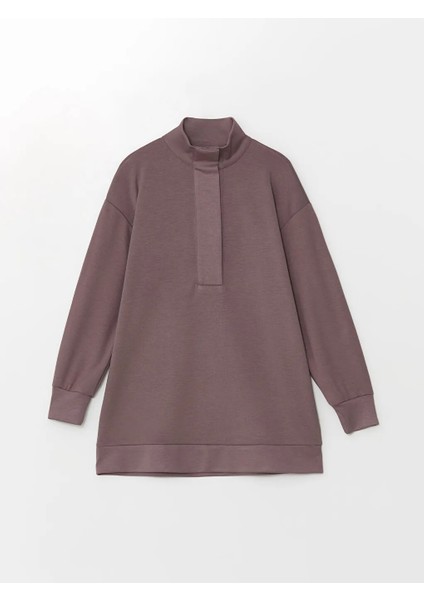 Lcw Modest mat Mürdüm Dik Yaka Oversize Kadın Sweatshirt Tunik