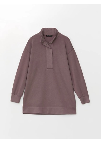 Lcw Modest mat Mürdüm Dik Yaka Oversize Kadın Sweatshirt Tunik fiyatları