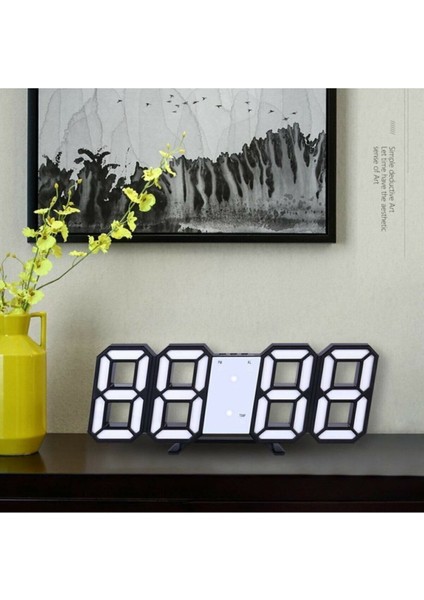 3D Dijital Işıklı Saat, Siyah, Modern Tasarım, Duvar ve Masa Kullanımı, Adaptörlü