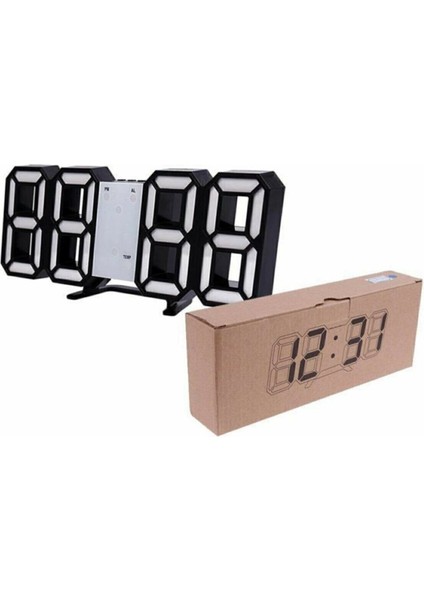 3D Dijital Işıklı Saat, Siyah, Modern Tasarım, Duvar ve Masa Kullanımı, Adaptörlü fırsatları