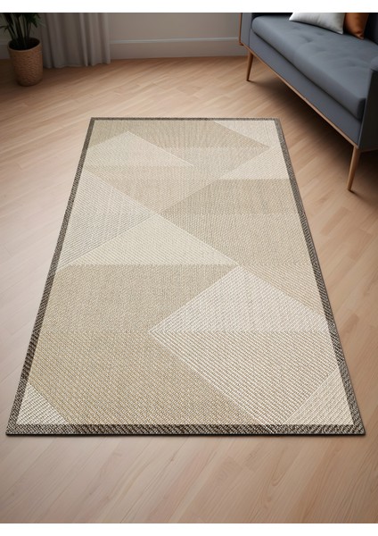 Dijital Baskılı Kahve Renkli Tonlu Üçgen Piramit Desenli Makinada Yıkanabilir Salon ve Yolluk Halısı fiyatları