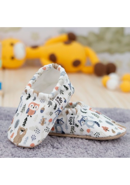 Desenli Bebek Patiği, Kaydırmaz Taban, Ev Kreş Ayakkabısı Panduf, Orman Hayvanları
