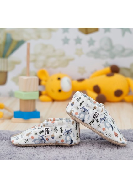 Desenli Bebek Patiği, Kaydırmaz Taban, Ev Kreş Ayakkabısı Panduf, Orman Hayvanları