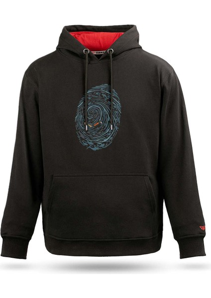 Parmak Izi ve Dalgıç Tasarım Kapşonlu Sweatshirt