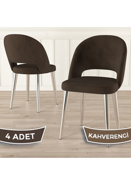 Pane Serisi 4 Adet Mutfak Sandalyesi Krom Kaplama Metal Ayak