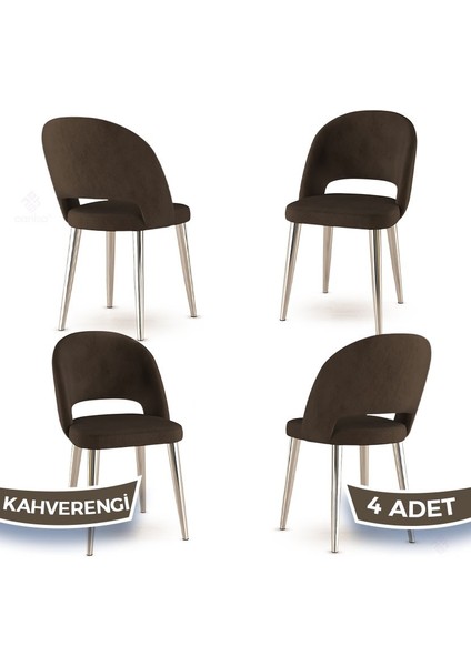 Pane Serisi 4 Adet Mutfak Sandalyesi Krom Kaplama Metal Ayak