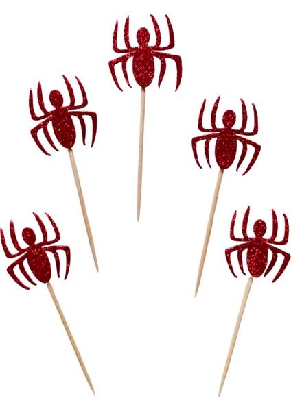 Örümcek Kırmızı Simli Parti Kürdan 20'li