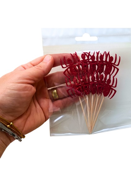 Örümcek Kırmızı Simli Parti Kürdan 20'li fiyatları