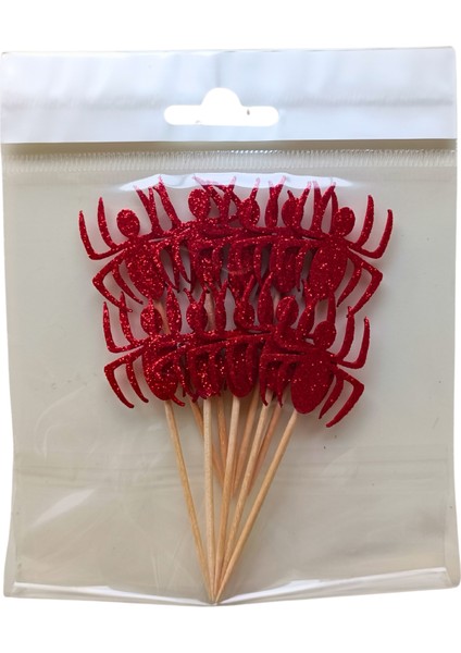 Örümcek Kırmızı Simli Parti Kürdan 20'li modelleri