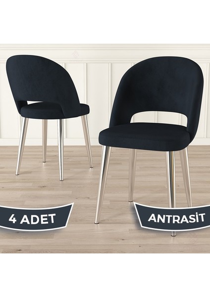 Pane Serisi 4 Adet Mutfak Sandalyesi Krom Kaplama Metal Ayak