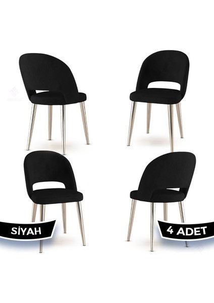 Pane Serisi 4 Adet Mutfak Sandalyesi Krom Kaplama Metal Ayak