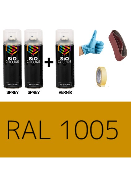 2 Adet Sprey + 1 Adet Vernik Bal Sarı RAL-1005 Sprey Boya Seti 400 Ml+Zımpara+Kağıt Bant+Eldiven