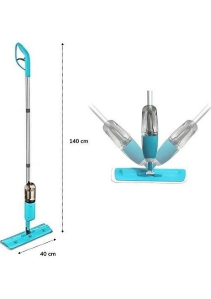 360 ° Döner Başlı | Geniş Su Hazneli | Spreyli | Mikrofiber Bezlı | 140 cm Mop | Sihirli Paspas