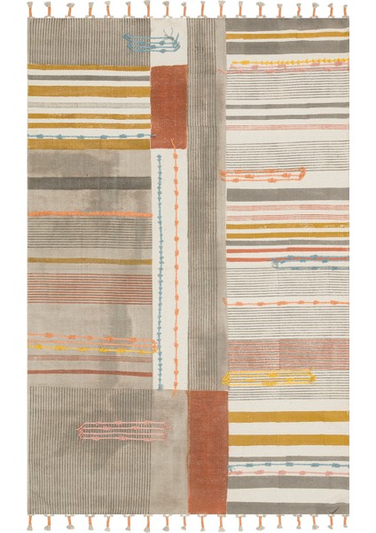 Holi Kilim HL08 Multy Pamuk ile Üretilen Etnik Desenli Çok Renkli Dokuma Kilim