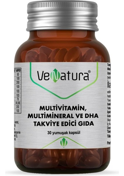 Multvitamin, Multimineral ve Dha Takviye Edici Gıda 30 Kapsül