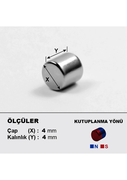 Neodyum Mıknatıs Çap 4 mm Kalınlık 4 mm  D4 x 4 Ndfeb Güçlü Mıknatıs