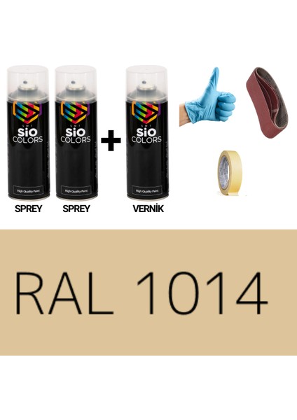 2 Adet Sprey + 1 Adet Vernik Fildişi RAL-1014 Sprey Boya Seti 400 Ml+Zımpara+Kağıt Bant+Eldiven