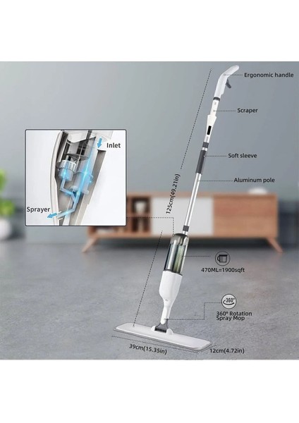 Sprey Mop Su Hazneli Pratik Temizlik Seti 3 Adet Mikrofiber Spray Mop