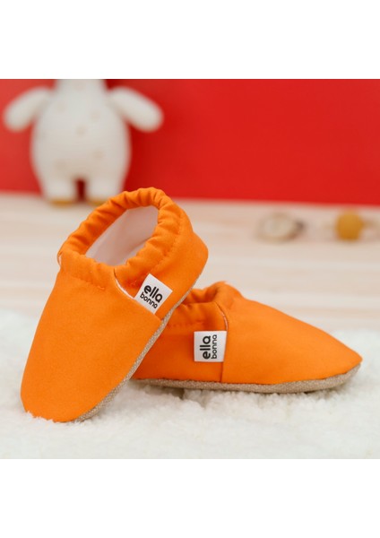 Desenli Bebek Patiği, Kaydırmaz Taban, Ev Kreş Ayakkabısı Panduf, Turuncu