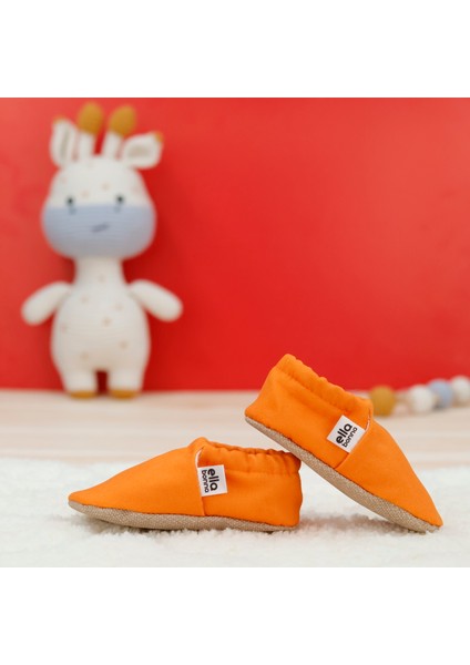 Desenli Bebek Patiği, Kaydırmaz Taban, Ev Kreş Ayakkabısı Panduf, Turuncu