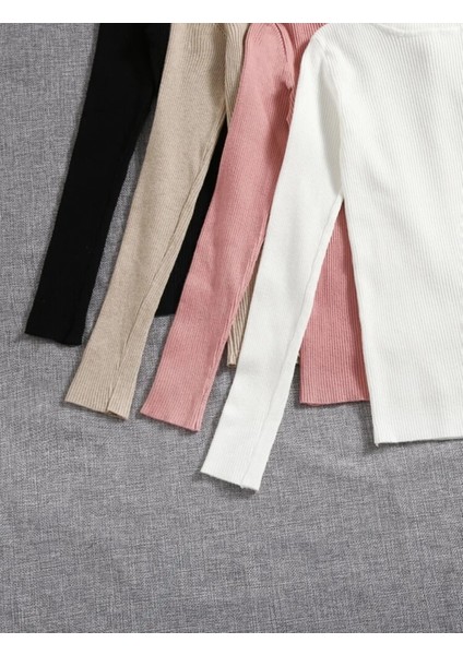 Kadın Boğazlı Siyah Bej Somon Beyaz 4'lü Kaşkorse Fitilli Kışlık Kazak fiyatları