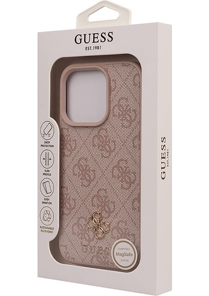 iPhone 16 Pro Uyumlu Kılıf Magsafe Şarj Özellikli Guess Orjinal Lisanslı Small 4g Classic Pembe