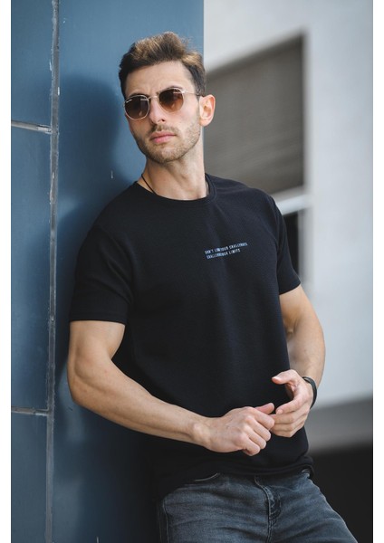 Ft Dont Limit Baskılı Waffle Bisiklet Yaka Likralı Slim Fit Erkek Tshirt