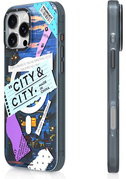 iPhone 16 Pro Uyumlu Kılıf Magsafe Şarj Özellikli Youngkit A-City Serisi Kapak Mavi