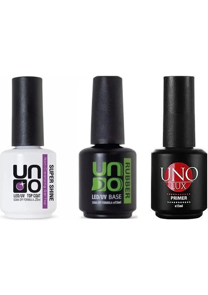 Fontenay Kalıcı Oje Seti Uno Lux Primer 15 ml +Rubber Base Gel 15ml+Supershine Top Coat 15ml