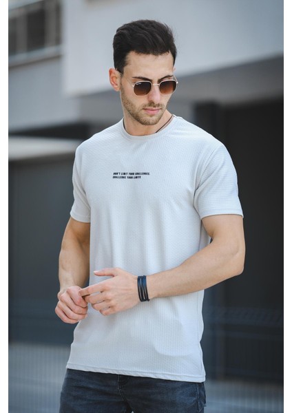 Ft Dont Limit Baskılı Waffle Bisiklet Yaka Likralı Slim Fit Erkek Tshirt