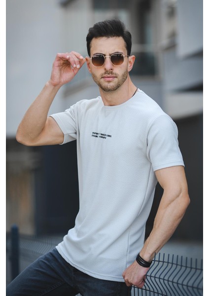 Ft Dont Limit Baskılı Waffle Bisiklet Yaka Likralı Slim Fit Erkek Tshirt