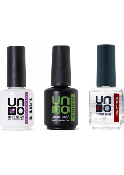 Fontenay Kalıcı Oje Set Rubber Base Gel 15ml+Supershine Top Coat 15ml+UNO Non-Acid Primer Bond 15 ml