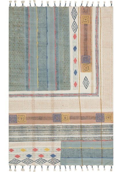 Holi Kilim HL05 Multy Pamuk ile Üretilen Etnik Desenli Çok Renkli Dokuma Kilim