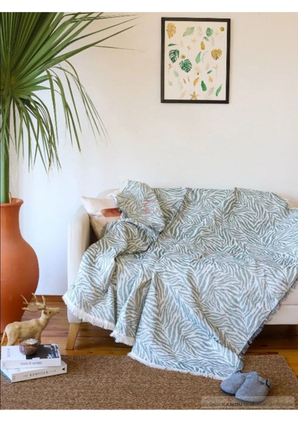 < 160 x 210 cm > Zebra Desenli Pamuklu Koltuk Örtüsü, Koltuk Şalı, Çok Amaçlı Pike