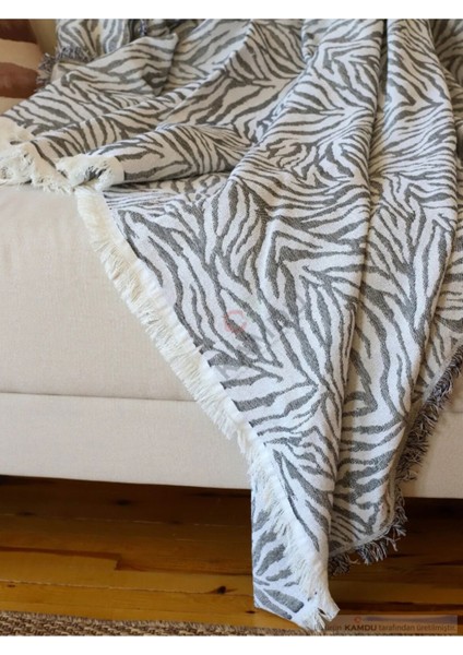 < 160 x 210 cm > Zebra Desenli Pamuklu Koltuk Örtüsü, Koltuk Şalı, Çok Amaçlı Pike