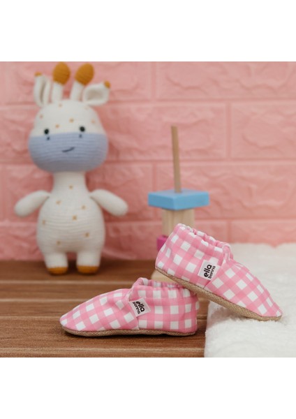 Desenli Bebek Patiği, Kaydırmaz Taban, Ev Kreş Ayakkabısı Panduf, Pembe Çizgili