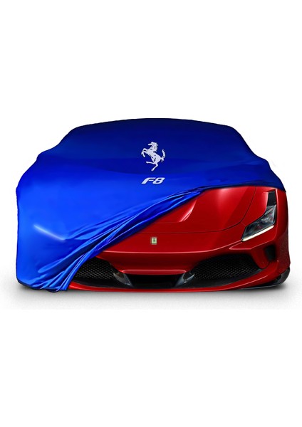 Ultra Shop Ferrari F8 Uyumlu Araba Brandası Mavi Kumaş Penye Toz Geçirmez Garaj Brandası Oto Branda