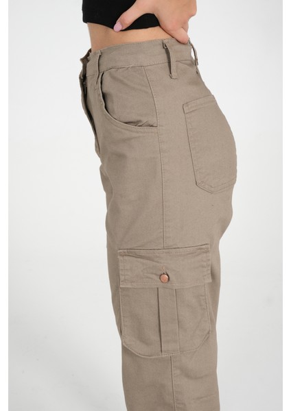 Jogger Rahat Kalıp Paça Lastikli Kargo Cepli Gabardin Kadın Pantolon modelleri