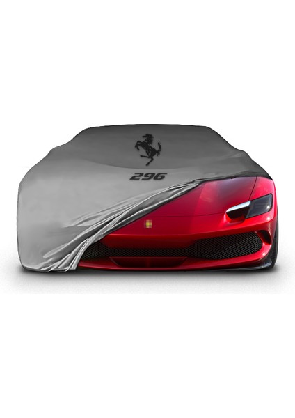 Ultra Shop Ferrari 296 (2022-) Uyumlu Araba Brandası Gri Kumaş Penye Toz Geçirmez Garaj Brandası Oto Branda