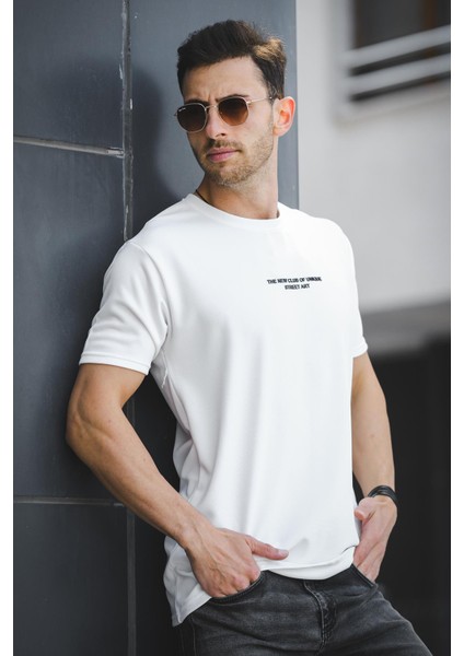 Ft New Club Baskılı Otoban Bisiklet Yaka Likralı Slim Fit Erkek Tshirt