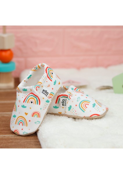 Desenli Bebek Patiği, Kaydırmaz Taban, Ev Kreş Ayakkabısı Panduf, Gökkuşağı