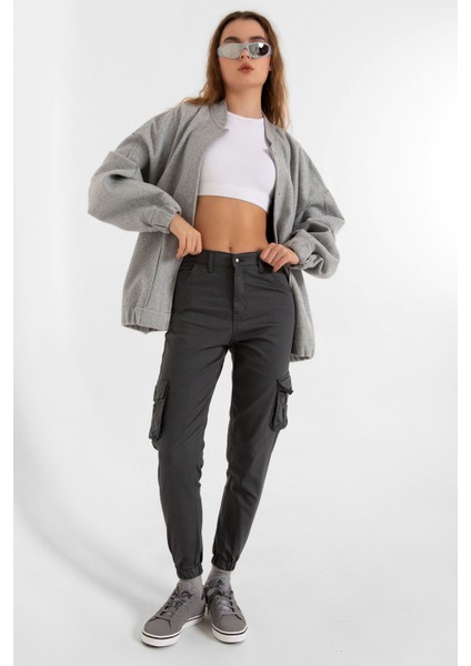 Jogger Rahat Kalıp Paça Lastikli Kargo Cepli Gabardin Kadın Pantolon modelleri