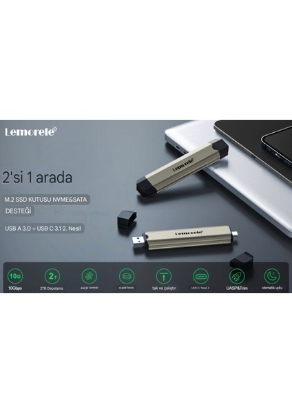 Ssd Kutusu CE/FC/ROHS Lisanslı 2280/2260/2242/2230 M.2 Nvme/SATA Type-c Ve Usb Çift Girişli 10Gpbs Usb 3.1 Son Nesil Teknoloji Muhafaza Kutusu M ve B & M