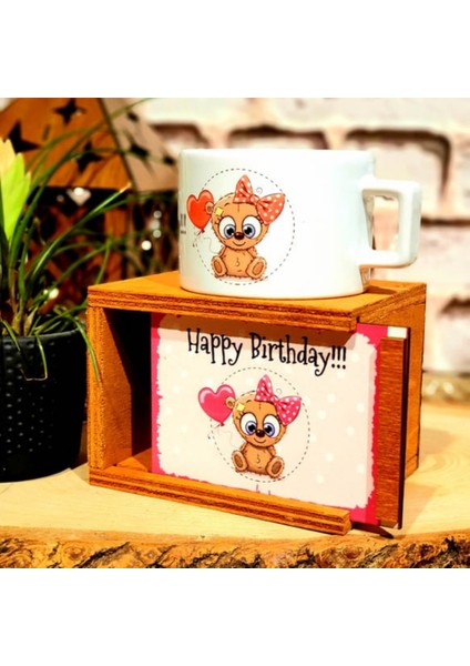 Happy Birthday Panda Tasarım Ahşap Kutulu Kupa & Mini Peluş Ayıcık Arkadaşa Hediye fırsatları