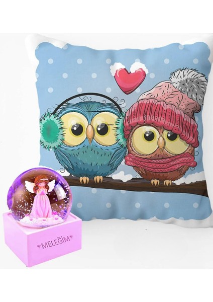 Best Friends Puf Yastık & Işıklı Meleğim Kar Küresi