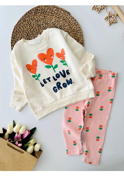 Let Love Grow 2 Li Taytlı Çocuk takım - Krempembe
