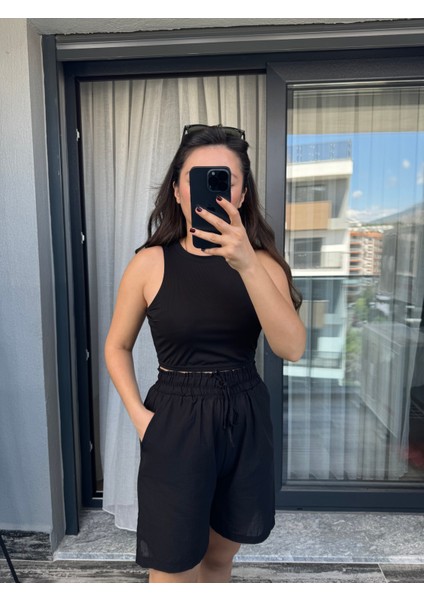 Siyah Beli Lastikli Pamuk Ince Şort fiyatları