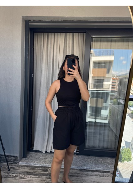 Siyah Beli Lastikli Pamuk Ince Şort modelleri