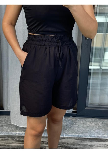 Siyah Beli Lastikli Pamuk Ince Şort indirimleri